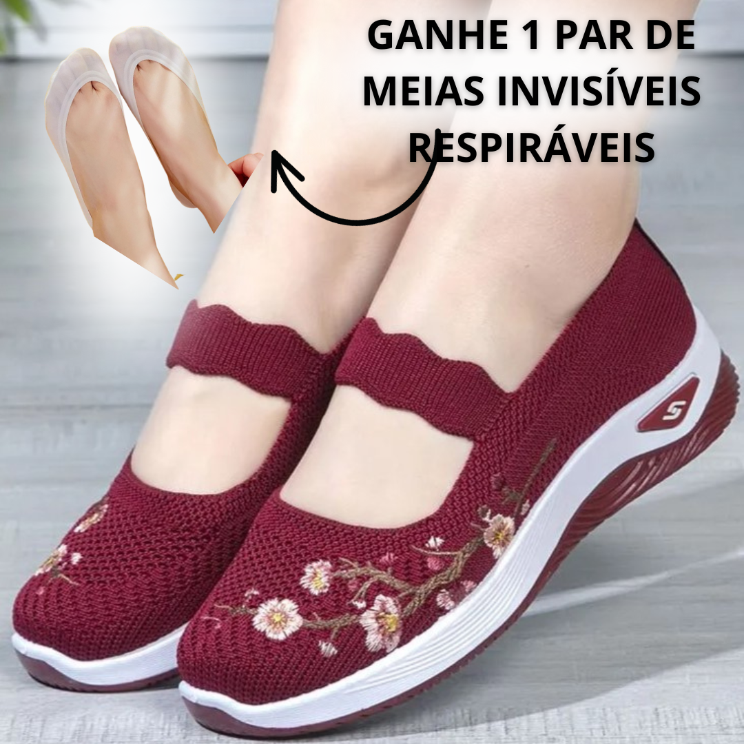 Tênis Anatômico Bordado + Meia Invisível (Brinde)