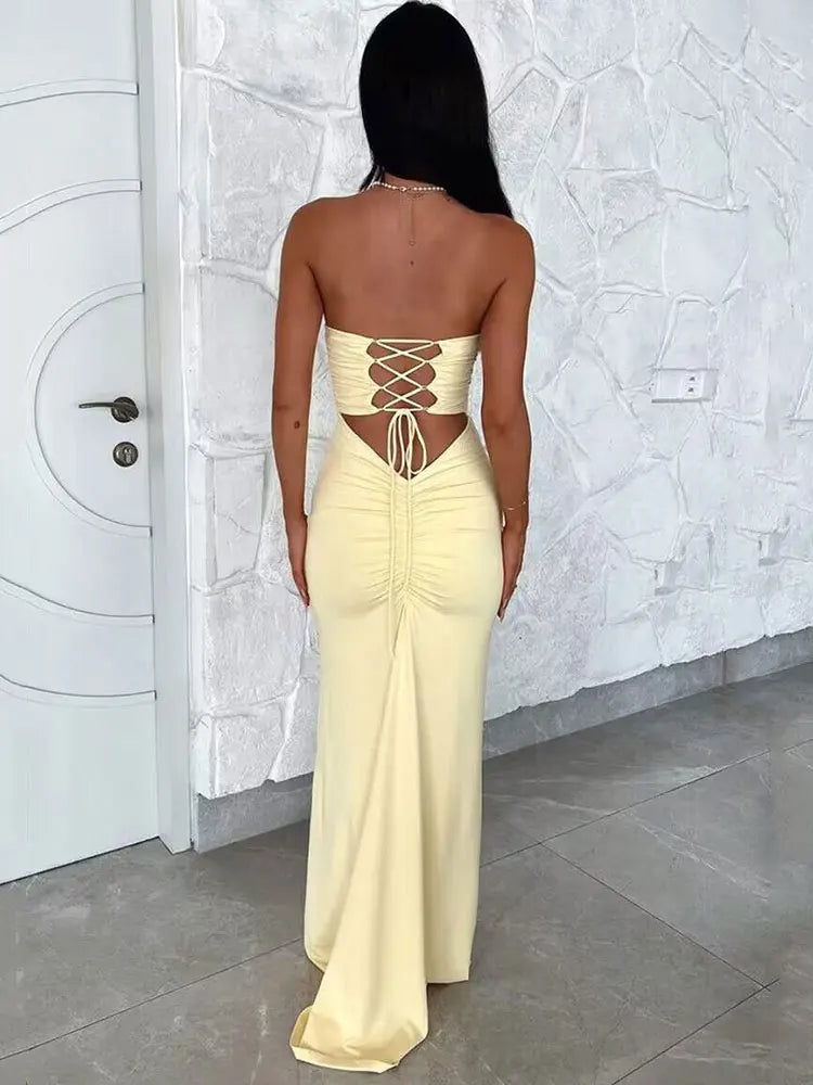 Vestido Longo Sem Alças com Amarraçoes e Empina Bumbum Modern Luane - FULL