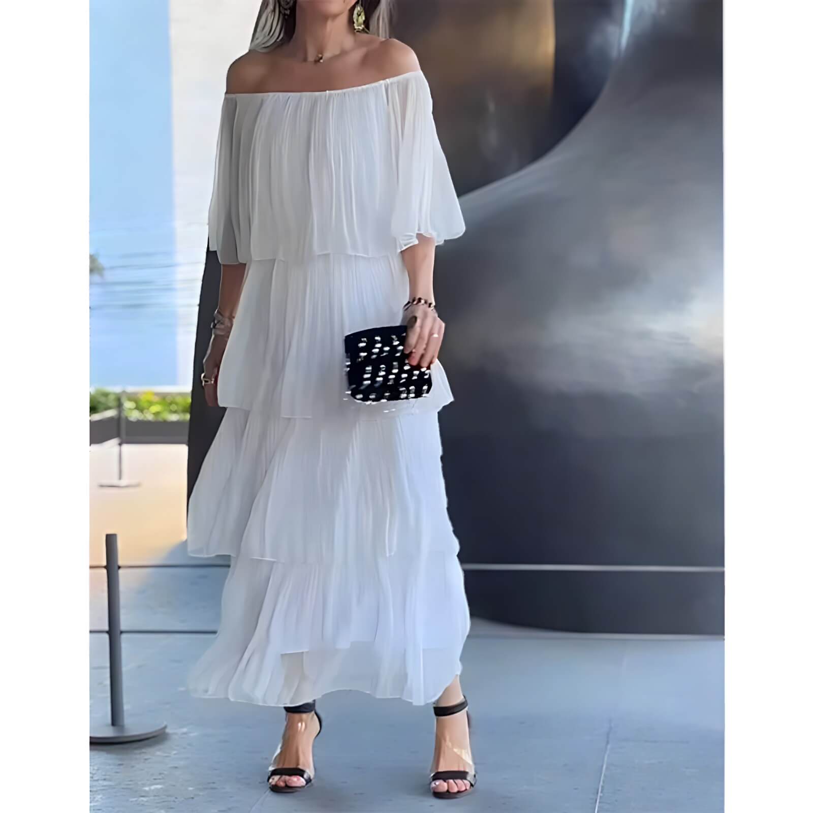 Vestido Mídi de Chiffon Plissalure