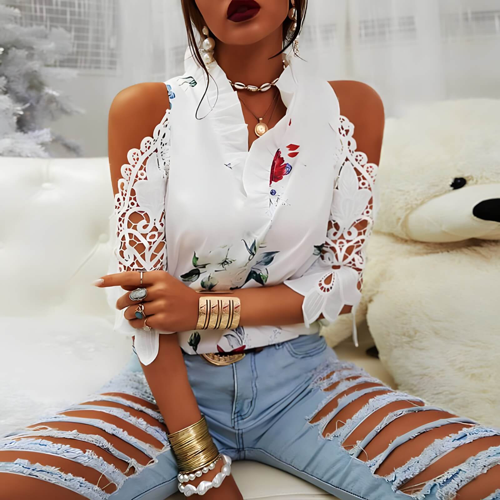 Blusa Casual Ombro Aberto Agapanto