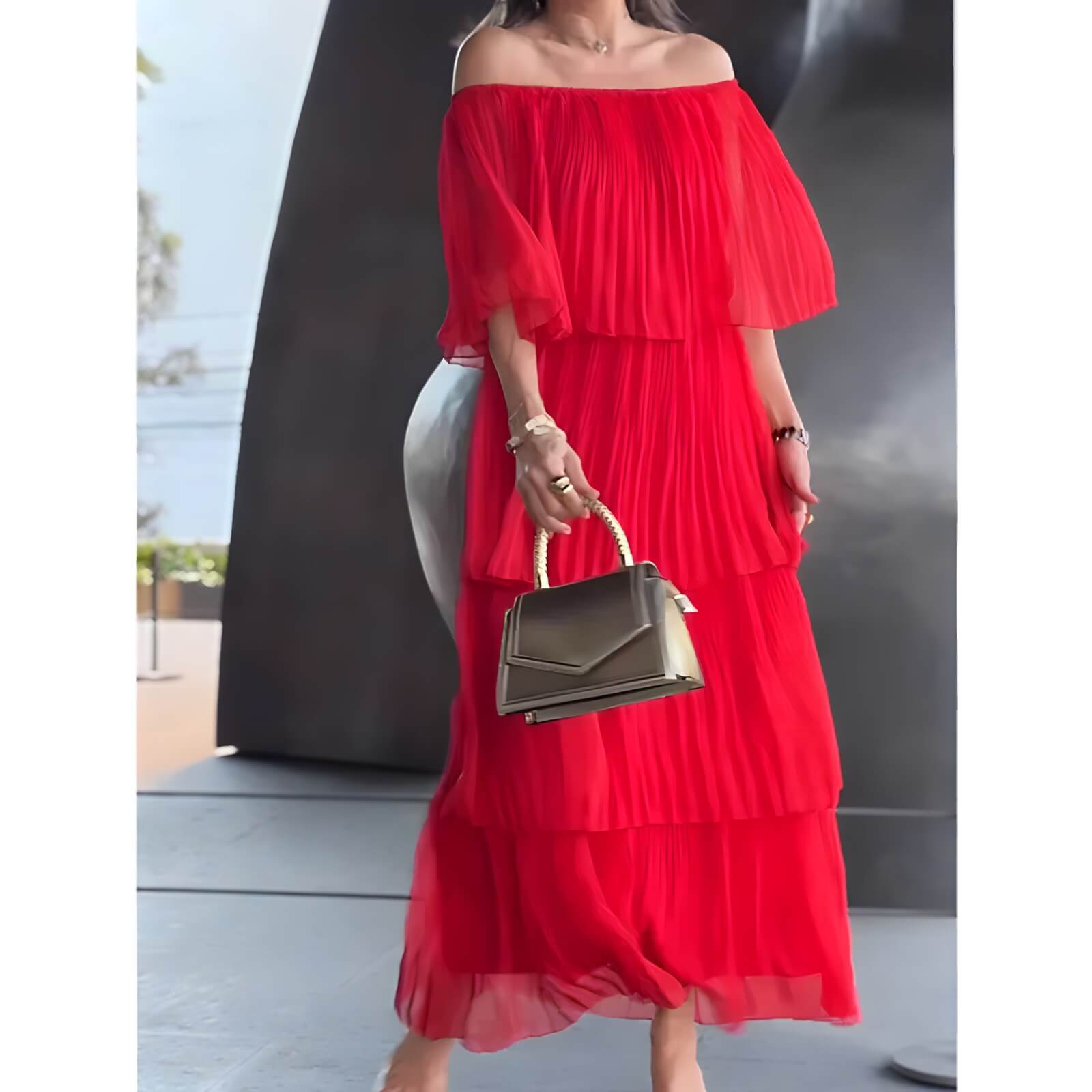 Vestido Mídi de Chiffon Plissalure