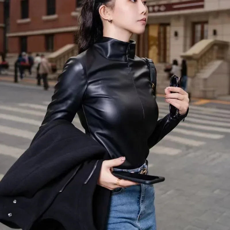 Camisa Manga Longa de Couro Orgânico Modern Black