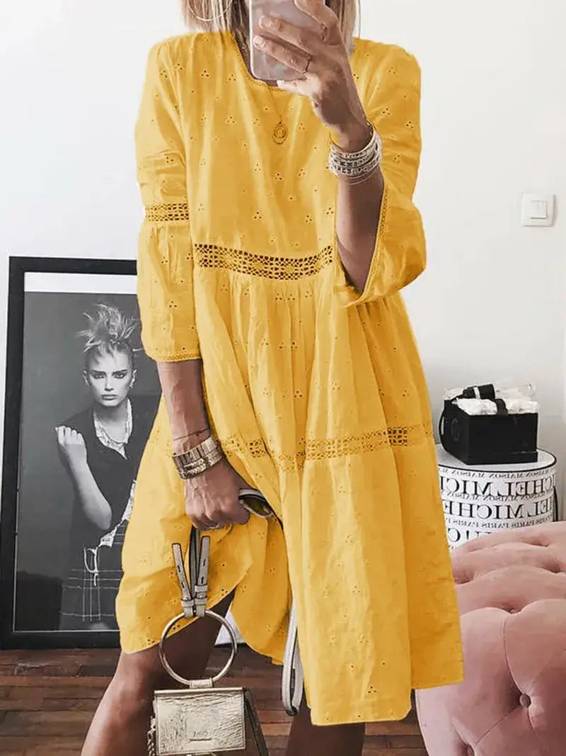 Vestido Mídi Manga e Saia de Camadas Marselha